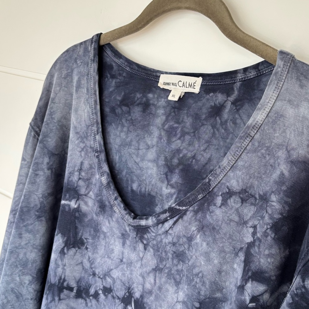 JOHNNY WAS CALMÉ Women’s Blake tie dye long sleeve tee shirt Blue Size XL - Picture 4 of 13